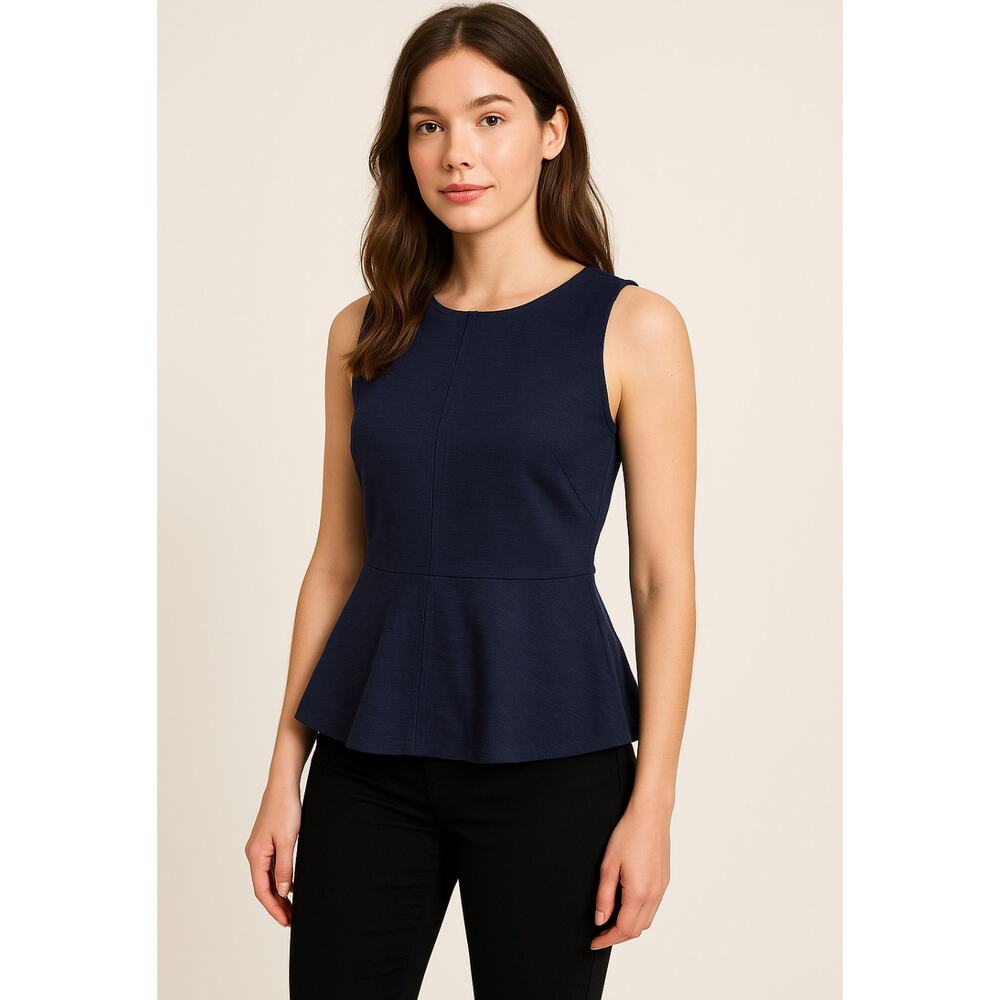 J. Crew Sleeveless Peplum Top Navy Blue Cotton‎ Hidden Zipper S (2783)